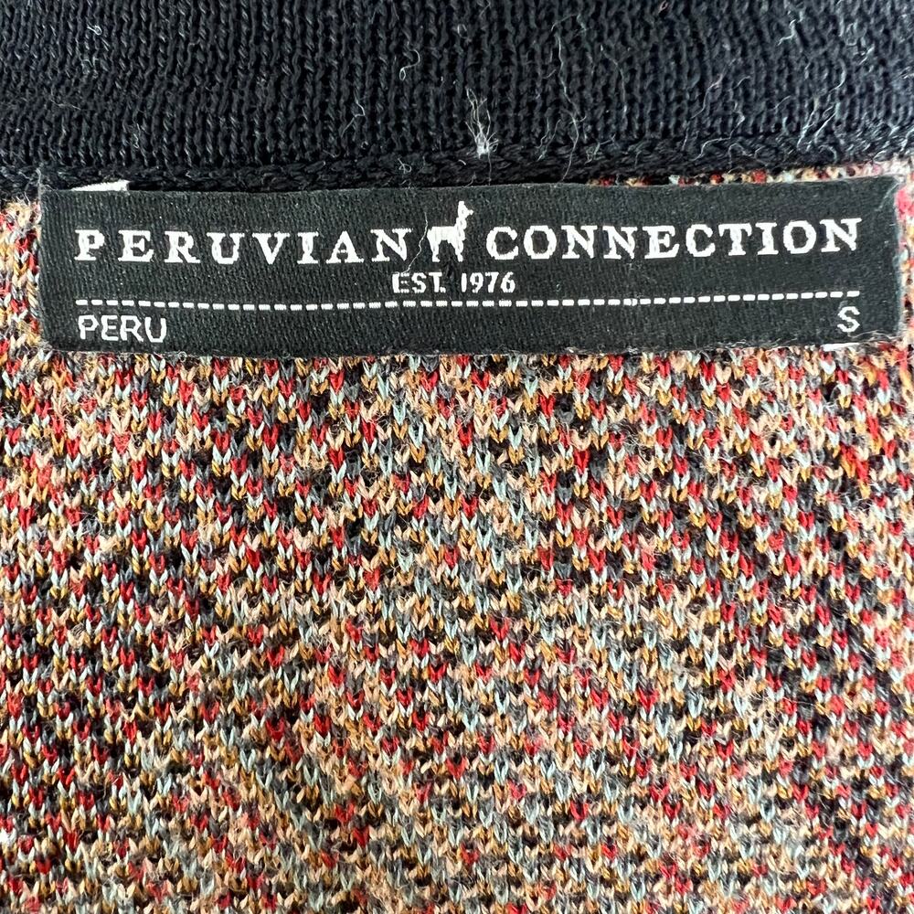Peruvian Connection Open Front Cardigan Sweater Red Medallion Red Long Slv Sz S - Picture 6 of 6
